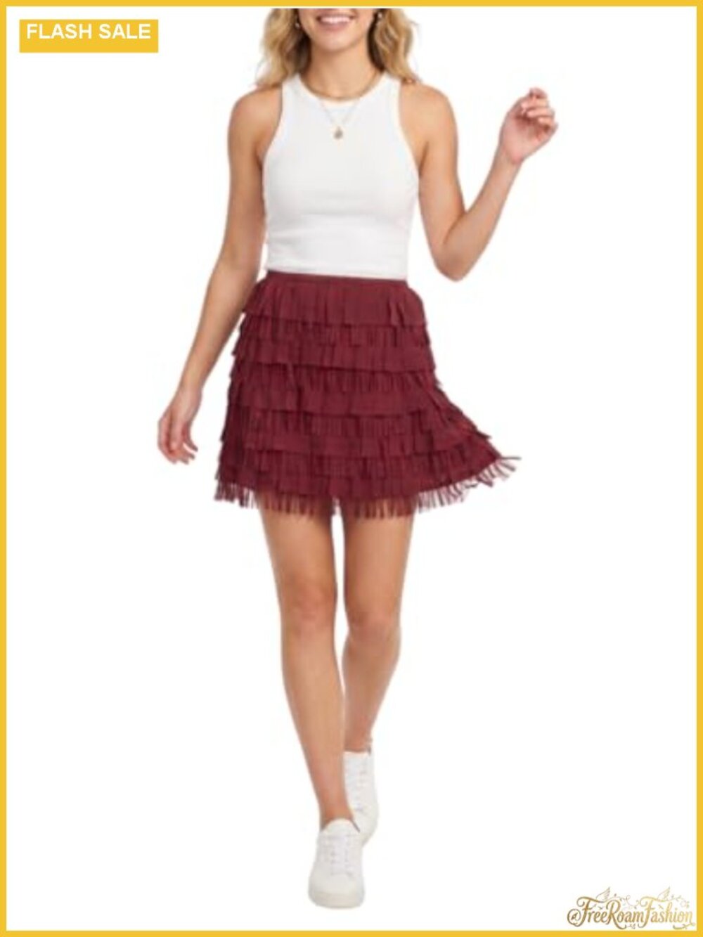 Fringe Mini Skirt with Cutout Waist Bodycon Cocktail Party